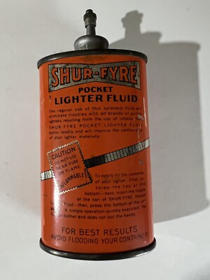 1920-50's-(3oz)RARE VINTAGE SHUR-FYRE LIGHTER FLUID TIN CAN HANDY