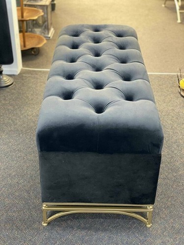 Handmade Tufted Storaged Velvet Bench with Gold metal bases- Classic Black - Picture 17 of 24