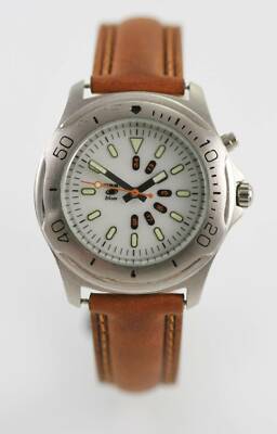 Fossil Watch Men White Stainless Silver Brown Leather 50m 24hr