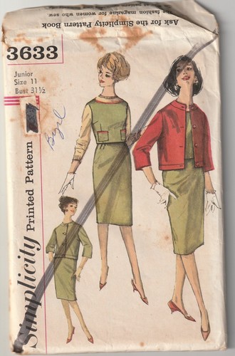 Simplicity 3633 Sewing Pattern Skirt Top Jacket Size JR 11 Vintage 1960 Cut - Picture 2 of 4