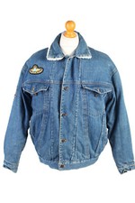 Denim Jacket 90s Retro Joy Denim Jacket Sherpa Trucker Fur Lined Size L-dj1504