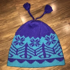 Tyrolia Beanie Womens Vintage Cap Apres SKI Snow Hat Toboggan Purple Teal