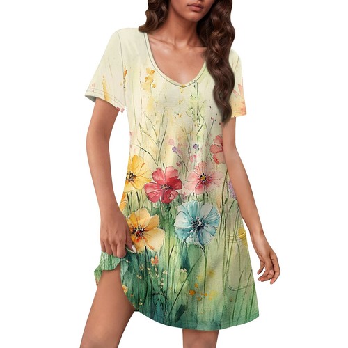 Women's Casual Sundress With Pockets Summer Boho Beach Dress Floral Blouses For - Picture 8 of 36