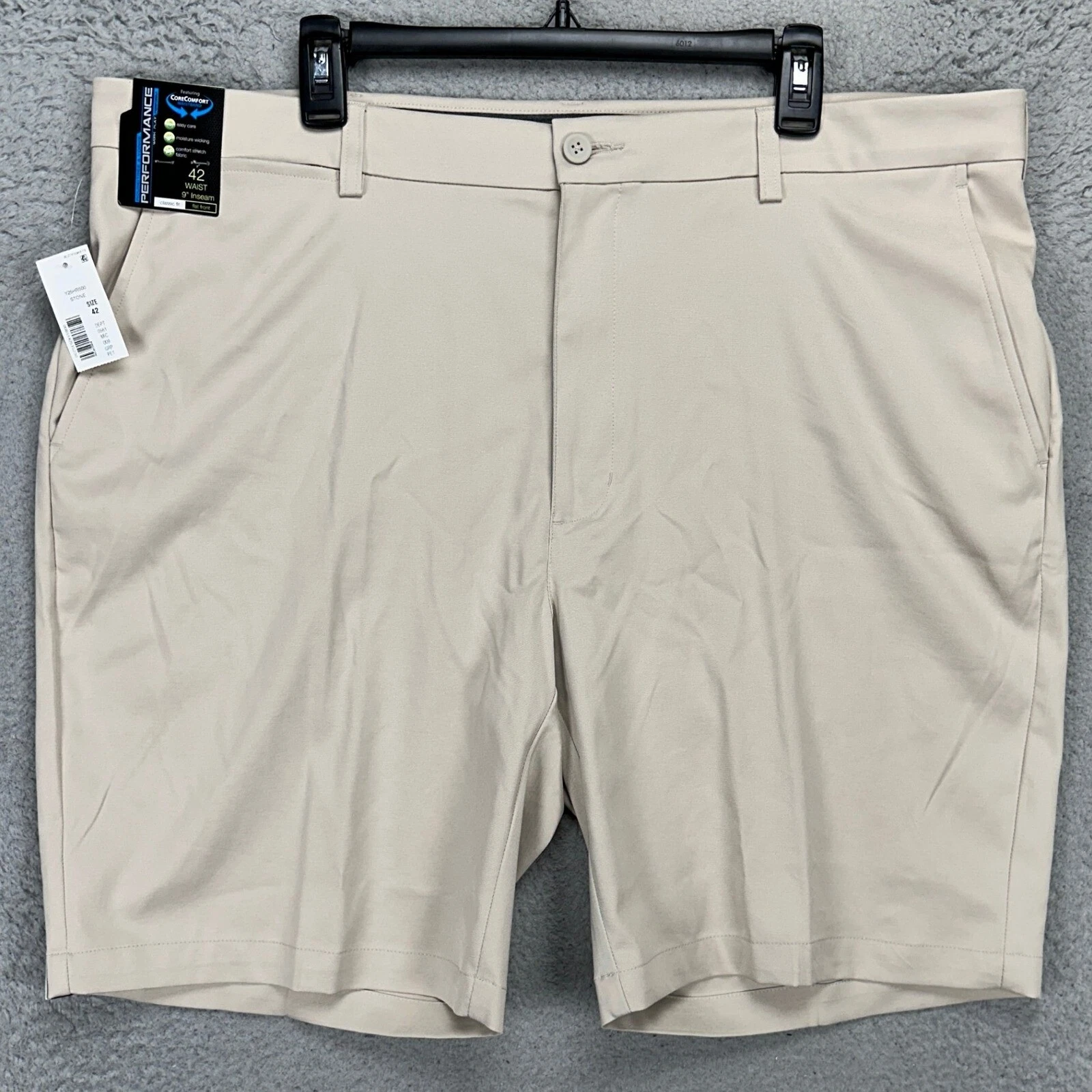 Roundtree Yorke Mens Performance Chino Shorts 42X9 Beige Classic Fit Stretch NEW