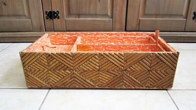 Ancienne Boîte à Couture En Bois Et Tissu Orange - Occasion (bon état Général)