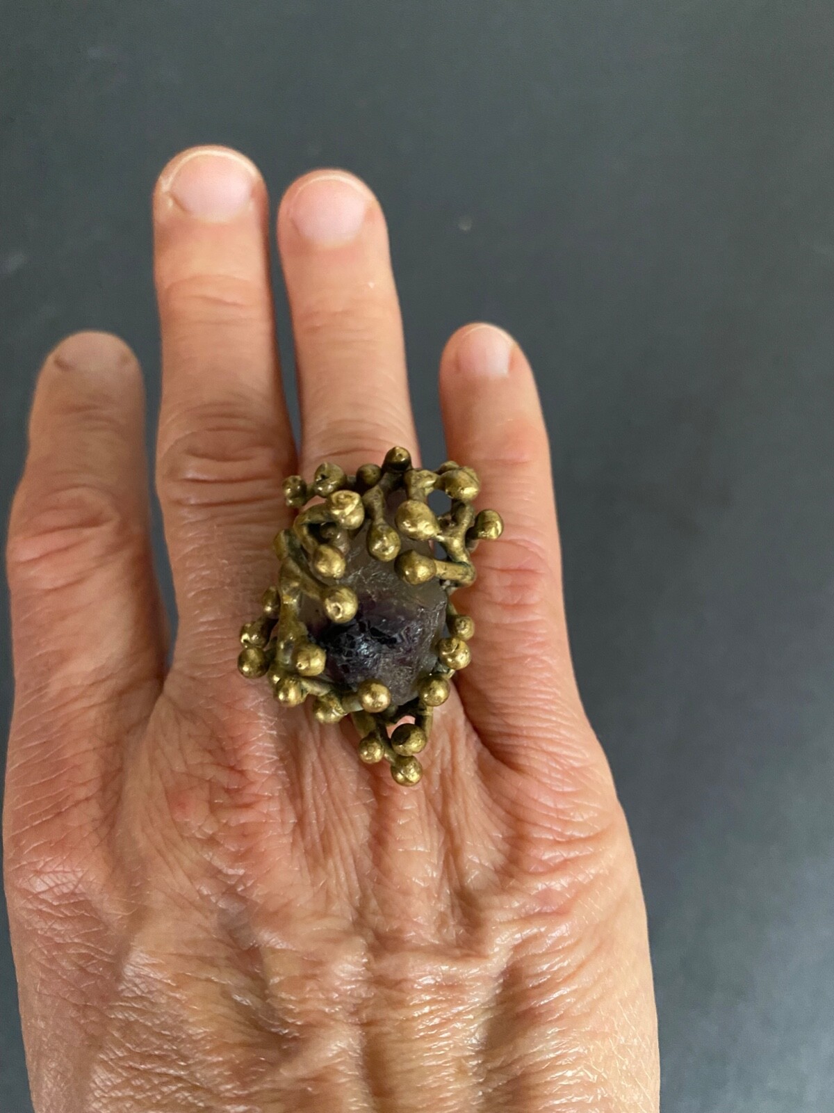 Large VINTAGE PAL KEPENYES BRUTALIST BRASS / BRONZE RING with Amethyst Size 6.25 eBay