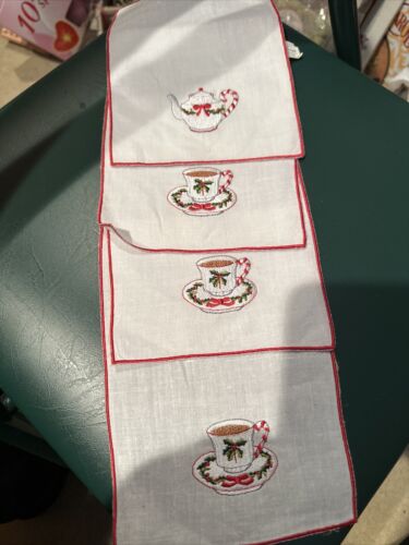 Decorative Finger Towels.  Christmas Tea Pot With Cups n saucers. NWT 48% Cotton - Picture 1 of 6