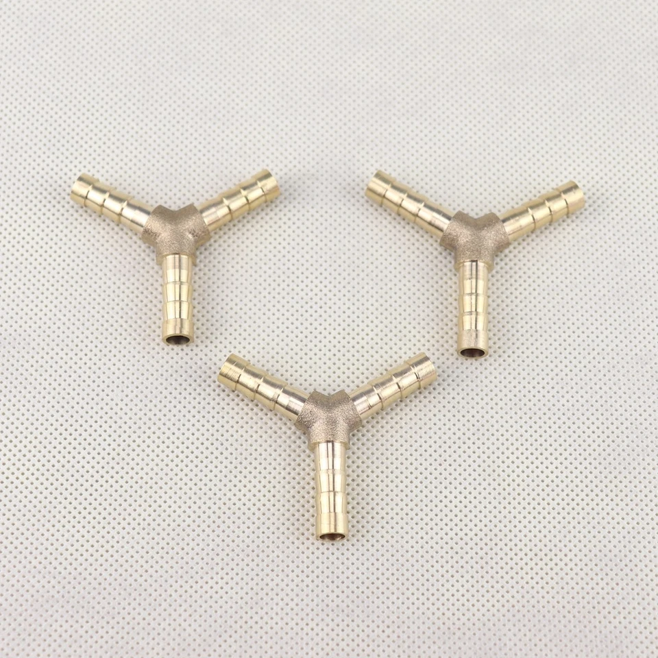 1/4" Y-3 Way Brass Hose Barb Fitting Pipe Tubing Splicer Fuel Water Gas Air 3Pcs - Image 4 of 4