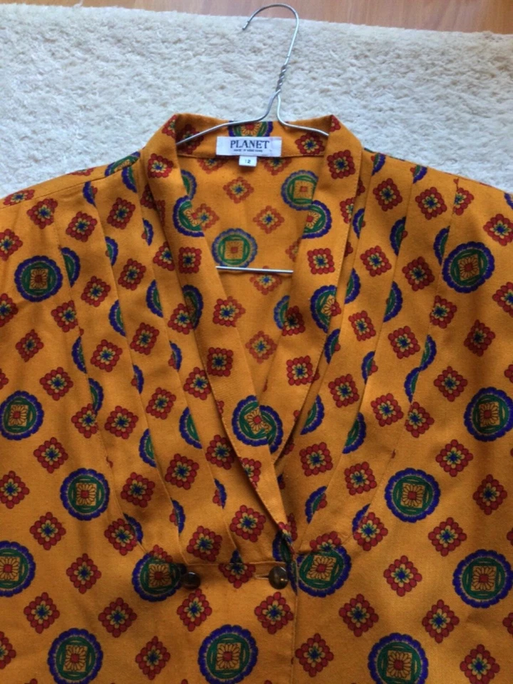 Vintage Planet Double Breasted Blouse Mustard Sz12 Warm material, Shoulder pads  - Image 4 of 4