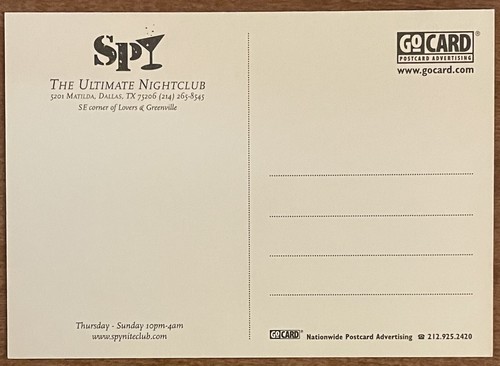 Spy: The Ultimate Nightclub, Dallas Texas TX, Advertising Postcard - 第 2/2 張圖片