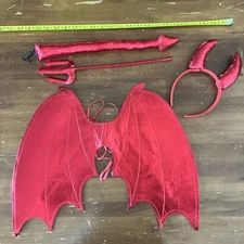 Red Devil 4 Piece Costume Prop Cosplay Headband  Horns, Wings, Tail, Pitchfork