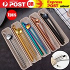 7PCS Reusable Metal Stainless Steel Straws Drinking Straw Spoon Set with Brush