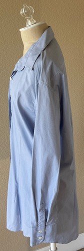 WALTER VOULAZ MUJER Lujo Italiano Elastizado Popelina Abotonada Túnica Camisa 46 10 Azul - Imagen 4 de 8