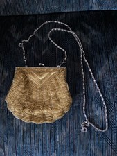 Vintage Bijoux Terner Gold Beaded Hand Bag/Purse With Chain Strap