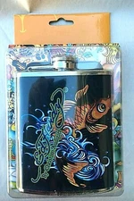 Don Ed Hardy Koi Goldfish Leather Wrapped Flask