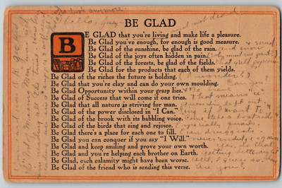 Be Glad Rhyming Poem Written Comments 1908 Remsen IA G&B Postcard