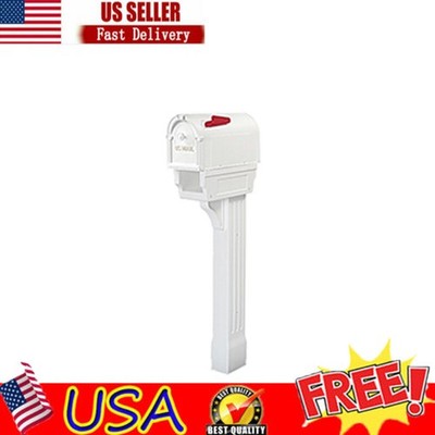 Hampton Plastic Mailbox & Post Kit White Heavy-Duty Poly Easily Installs Stylish