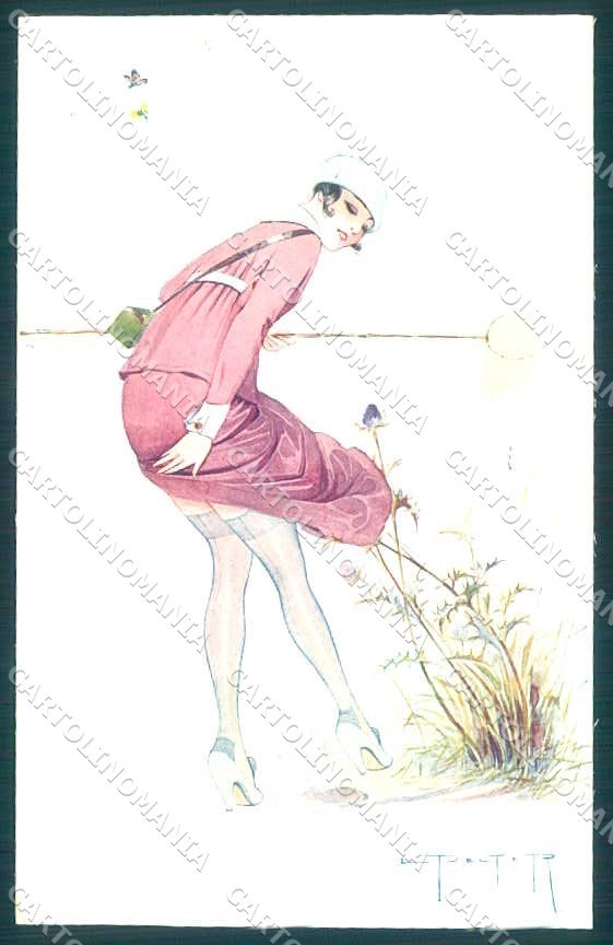 Cartolina firmata artista Peltier Risque Lady par Les Chaleurs serie 14-70 VK9386