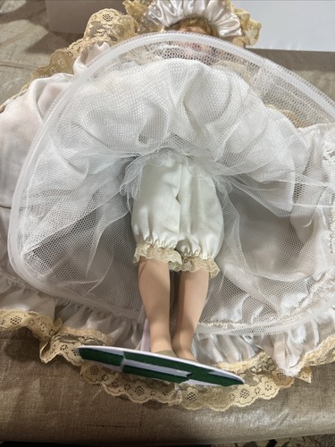 VTG Victorian Porcelain Doll 16” Hoop Dress Lace Blonde Girl Renaissance Access - Picture 17 of 24