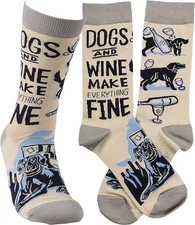 Primitives by Kathy Unisex Socks - Dogs and Wine Make Everything Fine