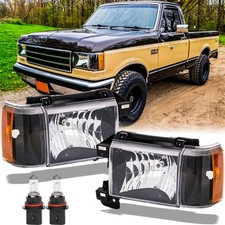 For 1987-1991 Ford Bronco F150-450 Headlights Pair Bulbs Chrome Housing Clear