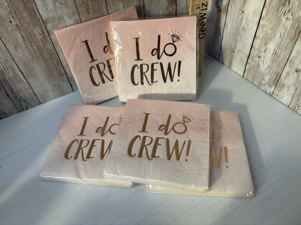 5 Pks (80) I DO CREW Rose & Gold  3-Ply Beverage Napkins Wedding Bridal FREE S/H - Image 2 of 4