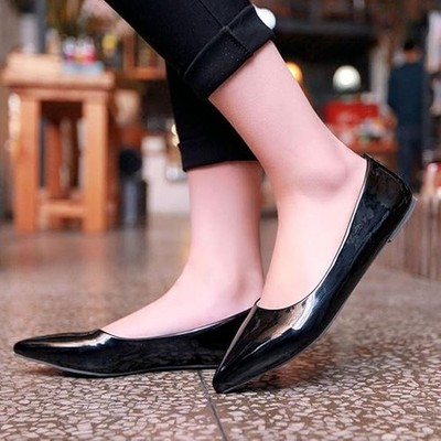 Damen Flache Pumps Lack Spitz Ballerinas Pointed Toe Schuhe Geschlossen