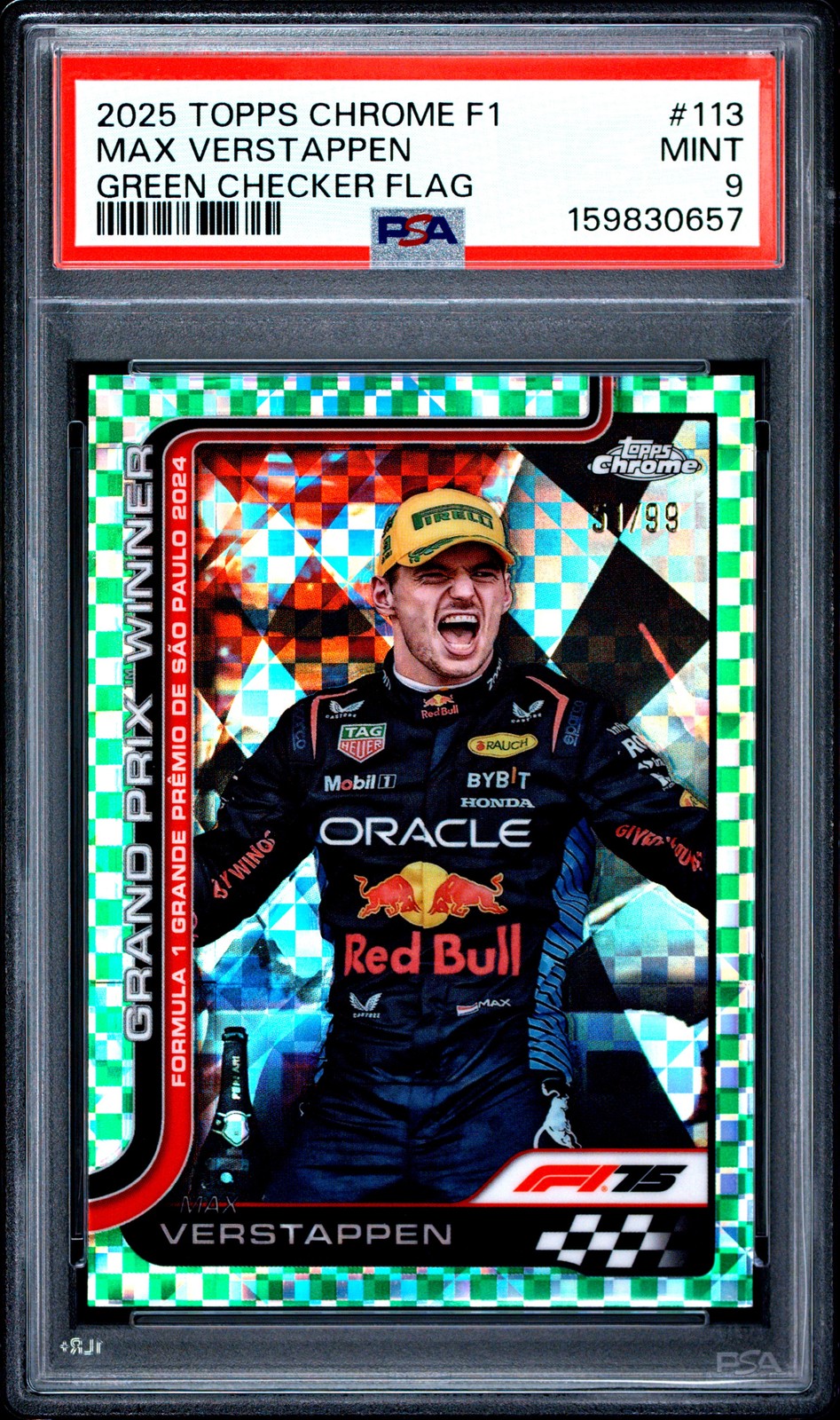 2025 Chrome Formula 1 Max Verstappen #113 Green Checker Flag /99