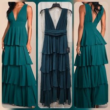 LULUS Amazing Evening Hunter Green Tiered Maxi Dress Size MEDIUM NEW