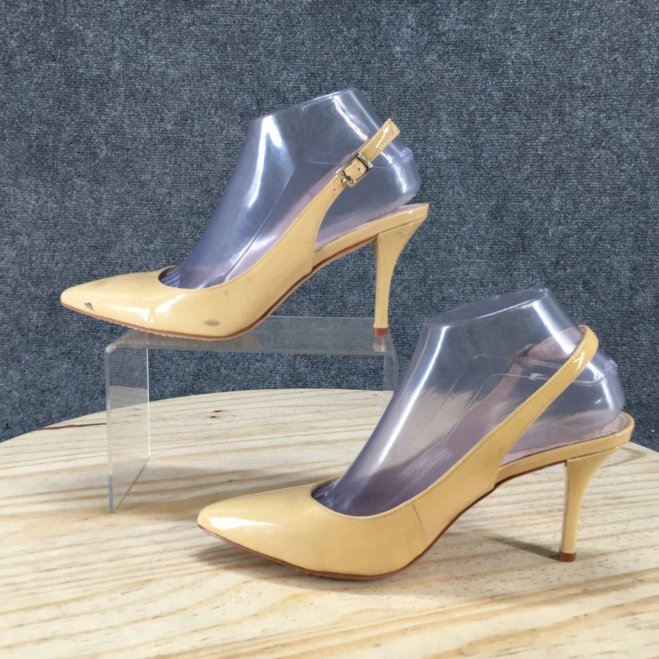 Vince Camuto Women 8M Yellow Stefania Slingback Pumps Pointed Toe Patent Leather - Image 2 of 4