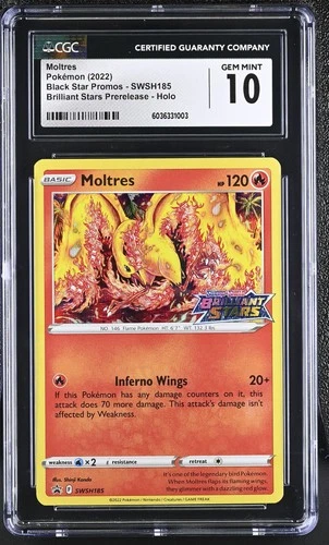 Pokemon Moltres Promo SWSH185 Brilliant Stars Prerelease CGC 10 Gem Mint