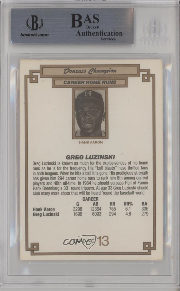 BAS 1984 Donruss Champions Greg Luzinski #13 BGS Authentic Auto - Image 2 of 2