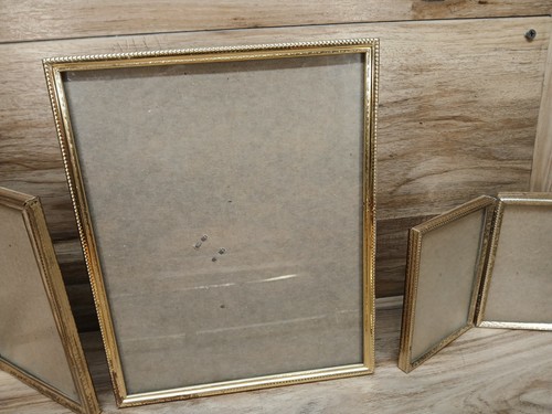 Lot of 17 Vintage Brass Gold Ornate Metal Picture Frames Including 2 Tri Folds - Picture 4 of 24