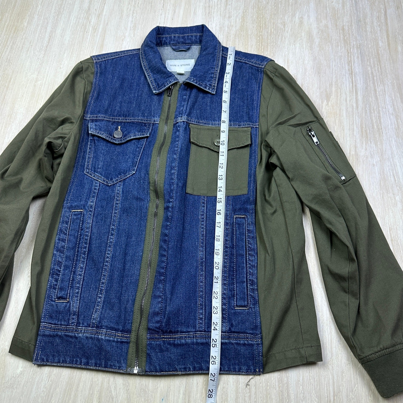 Sun + Stone Bomber Trucker Patchwork Denim Jean S… - image 12