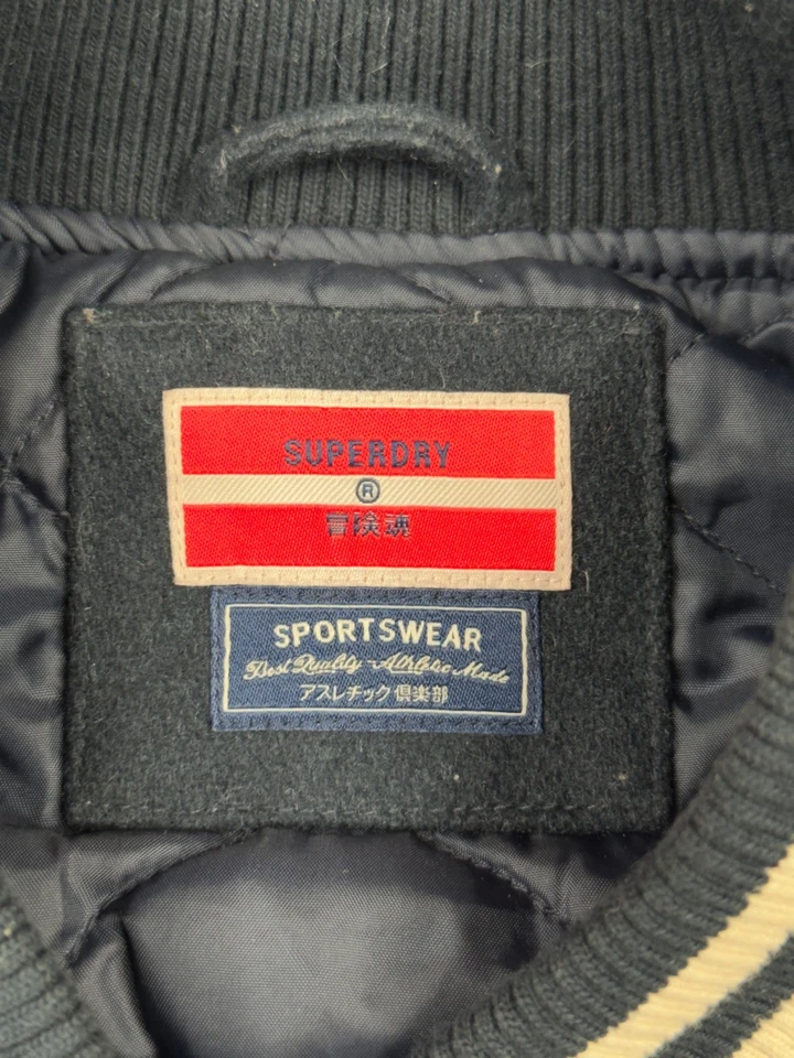 SuperDry Bomber куртка женщин США 8 темно-белый Varsity кнопка вверх пальто Великобритании 12 EU 40 - Изображение 4 из 4