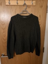 Primark Cable Knit Jumper Men's Size M Medium Khaki Green Crew Neck Long Sleeve