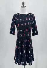 Unique Vintage Black Christmas Trees 3/4 Sleeve Fit Flare Stephanie Dress Sz XL