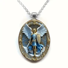 Oval-shaped necklace of Archangel Michael - Exquisite 2D design