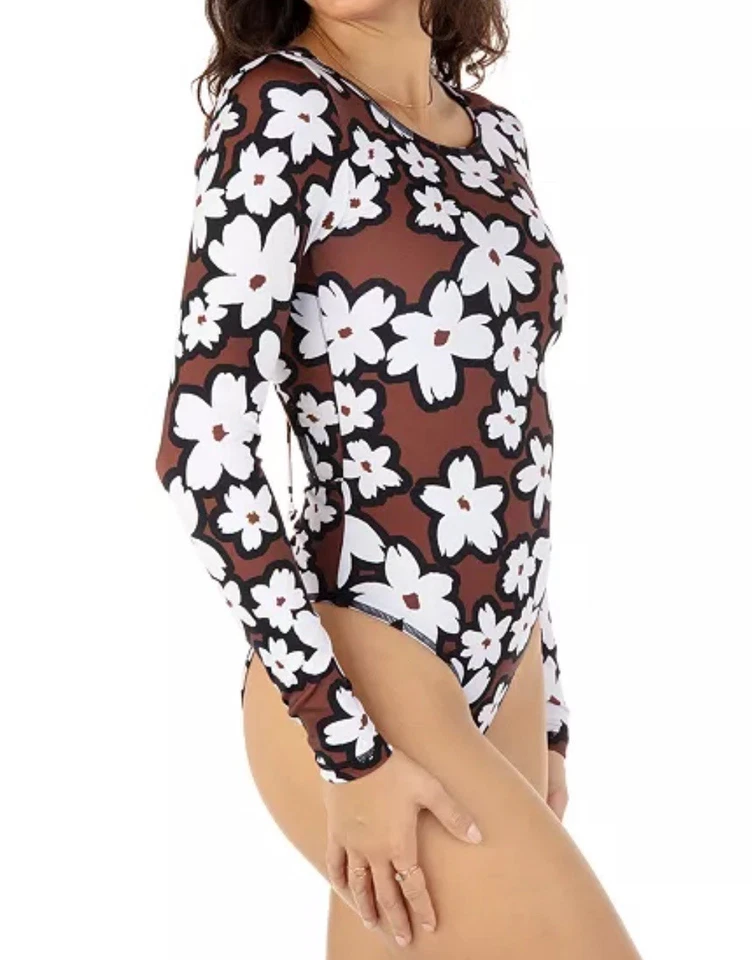 Traje de baño de una pieza mediano Hurley para mujer con estampado de margaritas audaz manga larga Foto 3 de 4