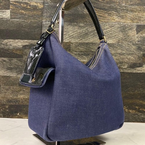 YVES SAINT LAURENT Hobo Bag Denim Leather Blue Vintage From Japan