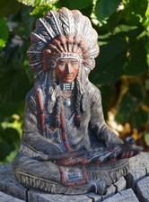 VINTAGE Indian Chief With Pipe 9" Ceramic Figurine 1960's Magnificent RARE FIND