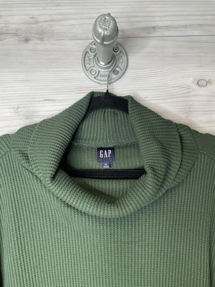 GAP Sweater Womens XL Dark Emerald Long Sleeve Waffle Knit Cowl Neck Pullover - Image 2 of 4