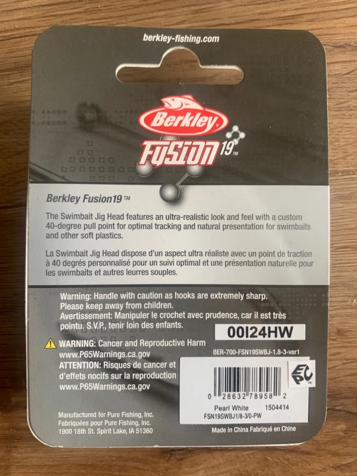 2 paquetes de cabezas de plantilla Berkley Fusion 19 Swimbait blancas gancho de 1/8 oz 3/0 envío gratuito Foto 4 de 4
