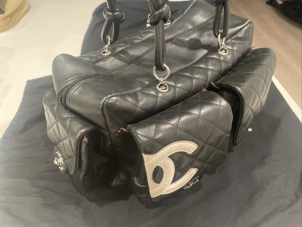 chanel black purse with white cc