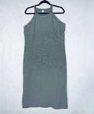 Old Navy Tank Dress Womens XL Green Cotton Blend Stripe Sleeveless Maxi NWT