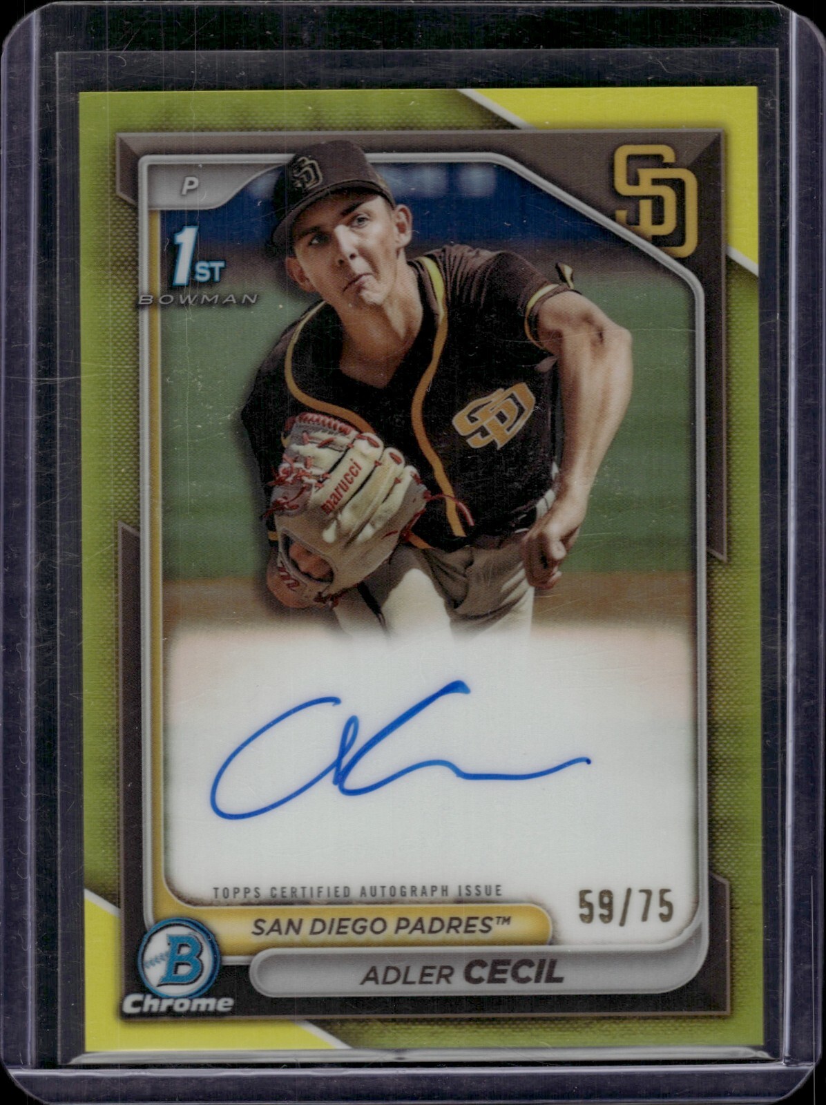 2024 Bowman Chrome Adler Cecil Prospect Auto Yellow Refractor 1st 59/75