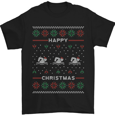 Christmas Swimming Design Mens T-Shirt 100% Cotton