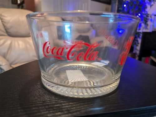 Vintage Coca-Cola Glass Ice Bucket Red Lettering 4 1/4" High X 7" Diameter