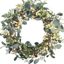 Artificial Green Leaf Eucalyptus WreathBerry Wreath for SpringSummer Front Do...