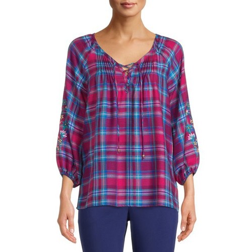 ⭐️⭐️THE PIONEER WOMAN - FLANNEL PEASANT TOPS TUNICS EMBROIDERED ARMS - NWT - 第 4/18 張圖片